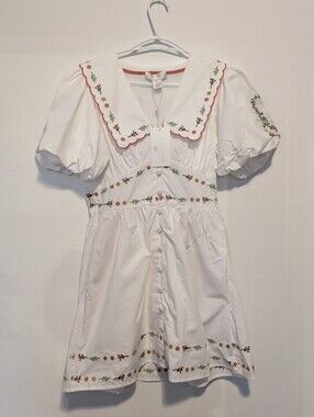 NWT Caroline Constas White Embroidered Mini Dress Peter Pan Collar Bridal Chic 4